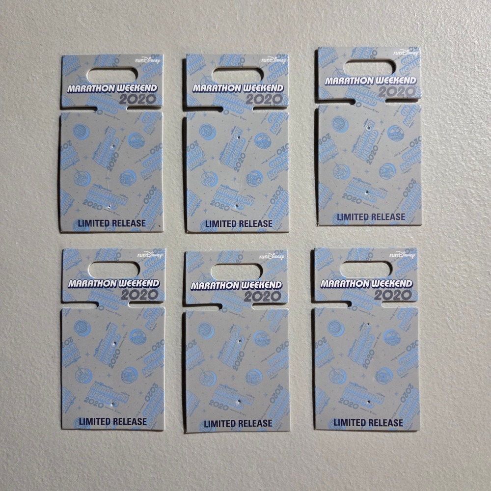Disney Pin Backing Cards Unisex Gray 6pc Marathon Weekend 2020 Limited Release